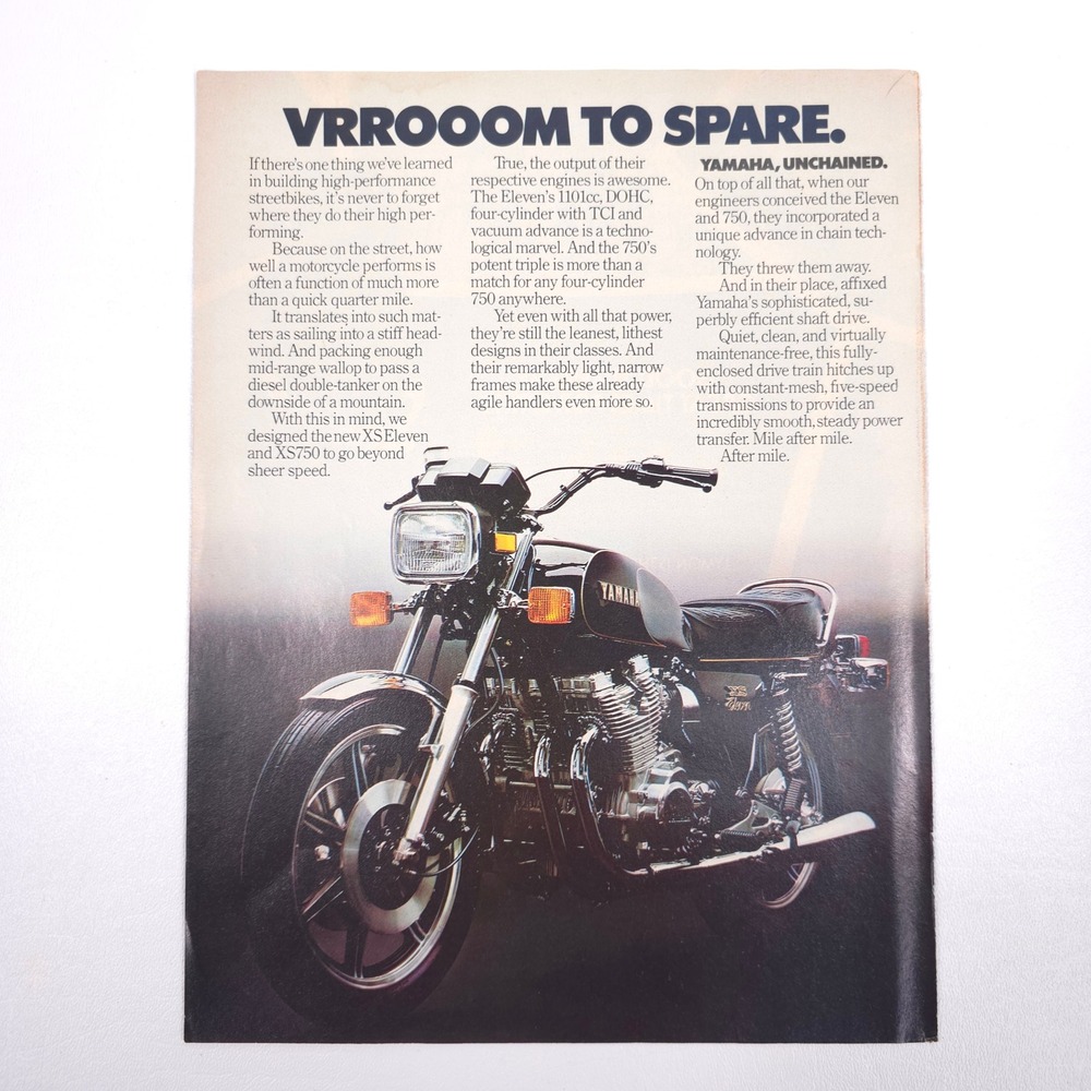 Yamaha XS Eleven Motorcycle Vintage Print Ad VRROOOM Garage Wall Art Advertising